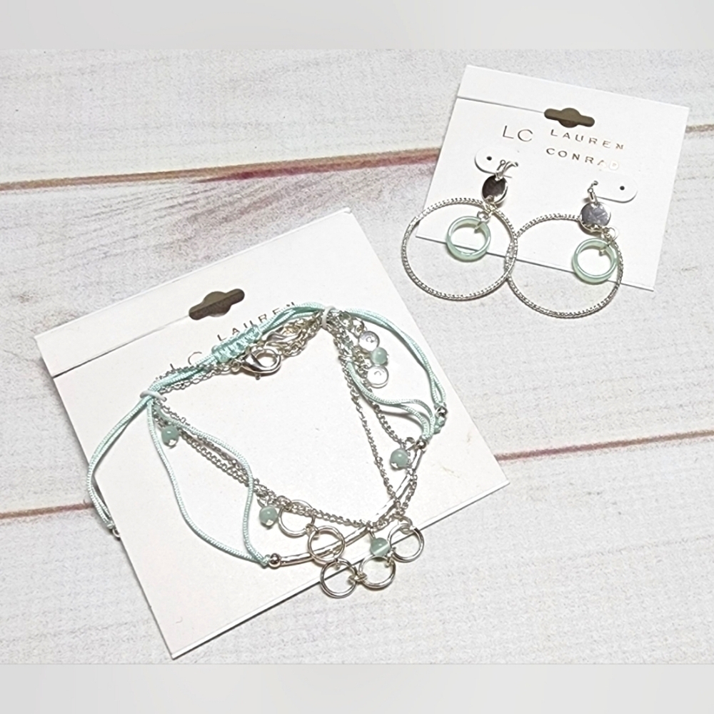 LC Lauren Conrad Silver Cubic Zirconia Bracelet / Earrings Set - New In Package